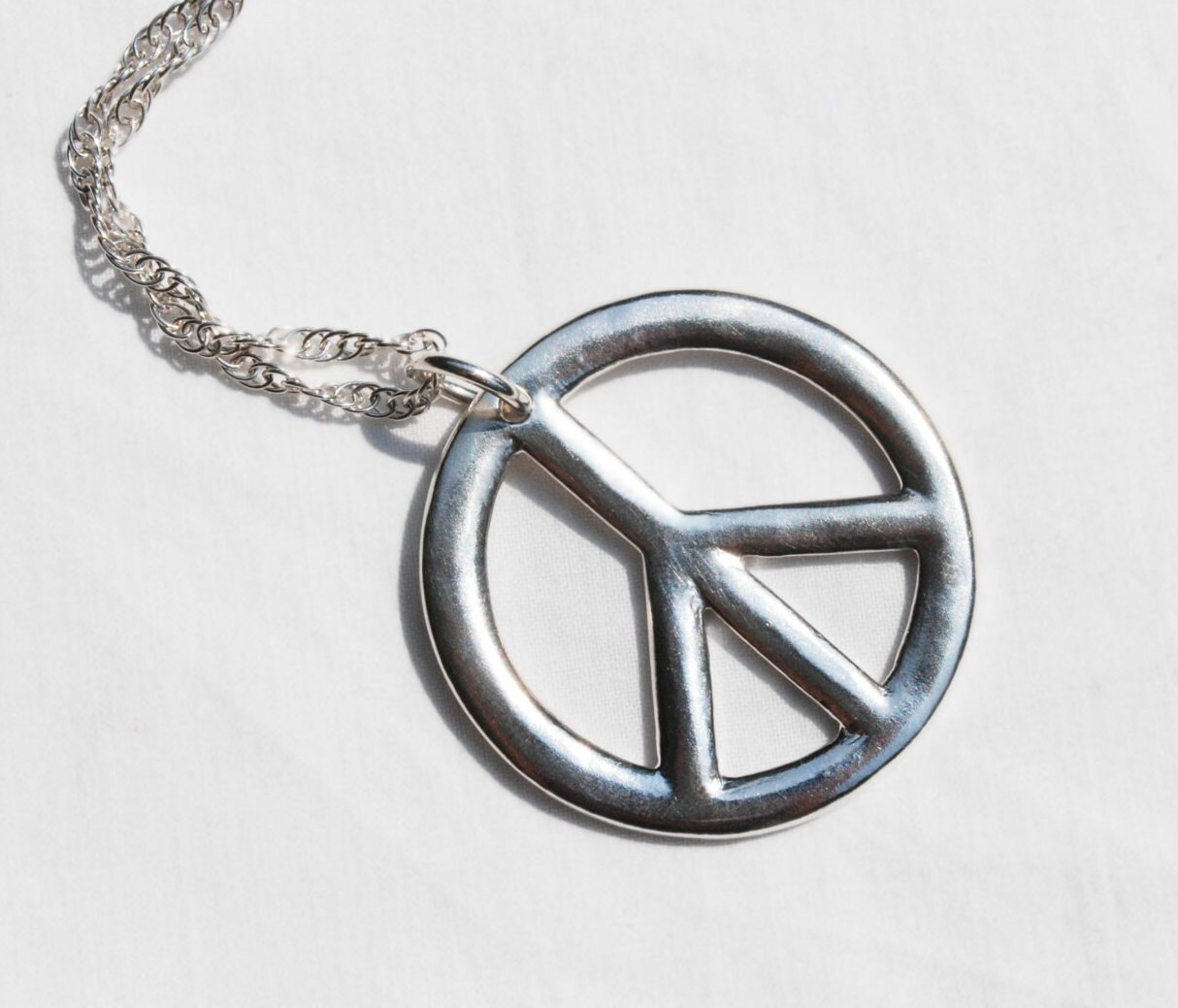 Large Sterling Silver Peace Sign Necklace