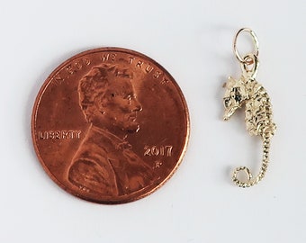 Tiny Yellow Gold Seahorse Charm, Necklace