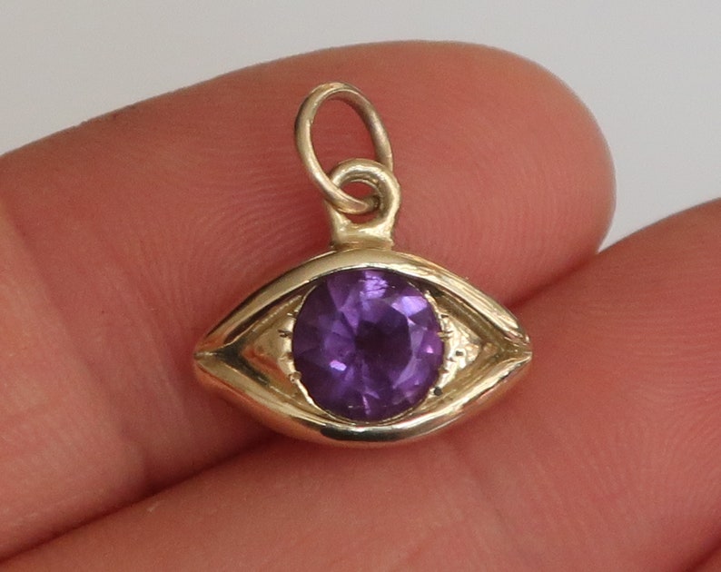 Large Gold and Amethyst Eye Charm-Ready to Ship