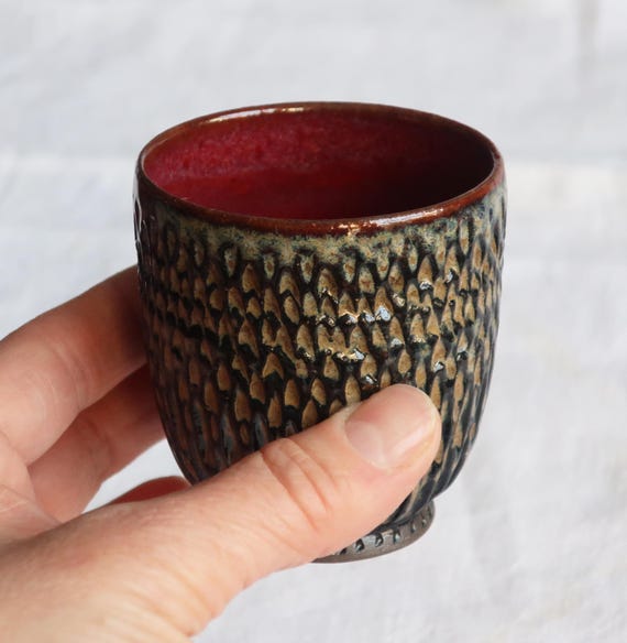 Tiger's Eye Dragon Mead/Wine Cup-Dark Brown Carved Stoneware-One of  A Kind