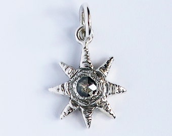 Sterling Silver and Grey Rose Cut Diamond Celestial Charm Necklace