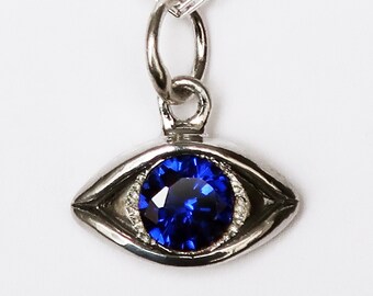Large Sterling Silver Blue Sapphire Eye Charm- Ready to Ship