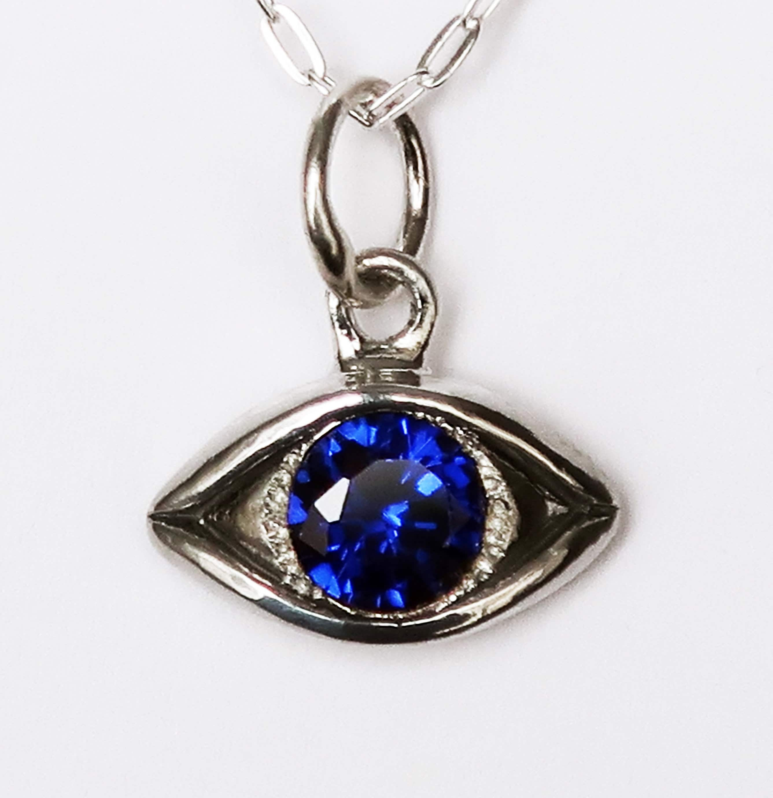 Large Sterling Silver Blue Sapphire Eye Charm- Ready to Ship