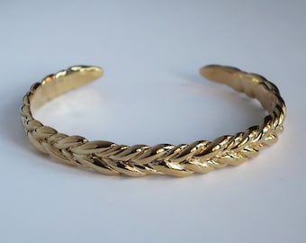 Extra Wide Polished Brass Braid Cuff Bracelet