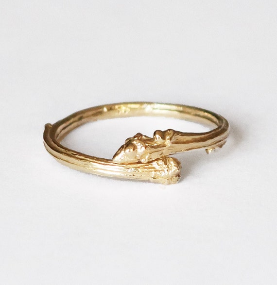 Long Island Oak Twig Ring, Small Sizes, US 4.5-7-open wrap-10K yellow Gold