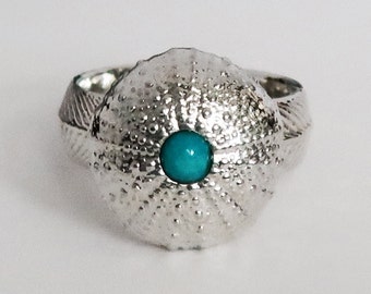 Sterling Silver and Turquoise Large Cushion Sea Urchin Ring, size 7.75