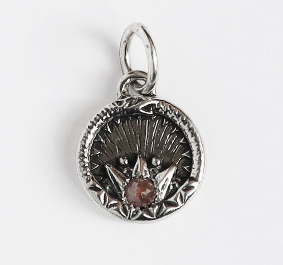 Sterling Silver and Red Rose Cut Diamond Ouroboros Charm-Ready To Ship
