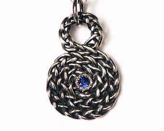 Ready to Ship-Sterling Silver and Blue Sapphire Infinity Spiral Pendant