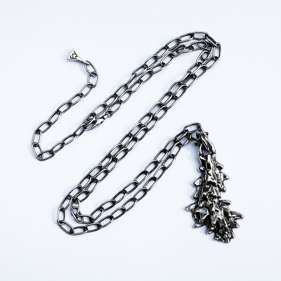 Oxidized Sterling Silver Cluster Necklace: Cuttlefish Cast Pendant