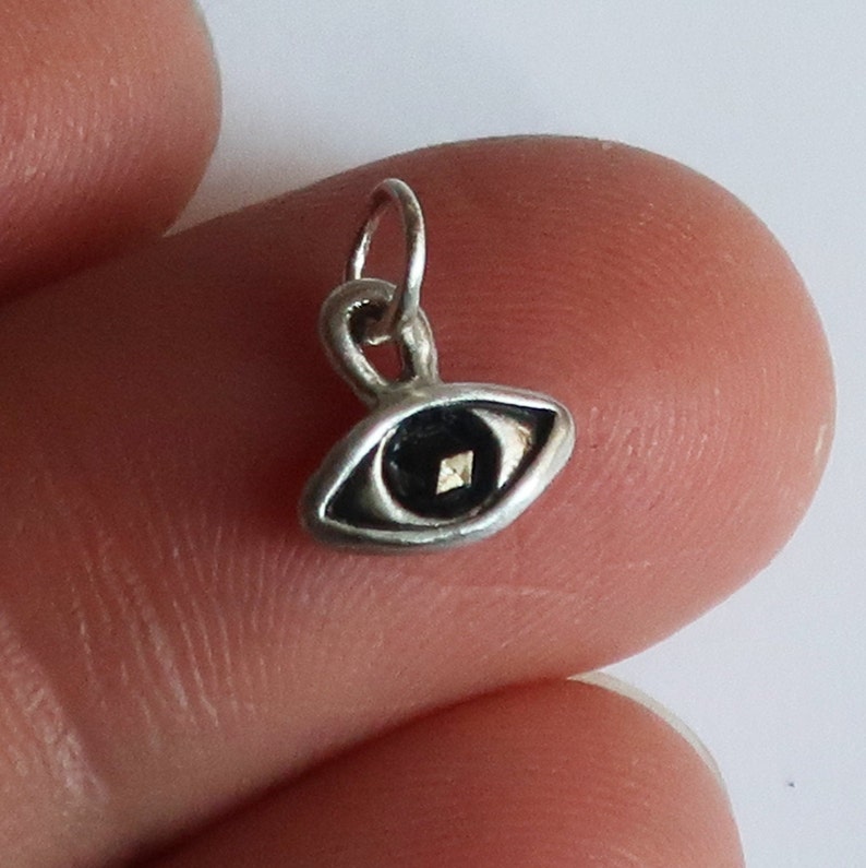 Sterling Silver /& Black Diamond Eye Charm-small size-Ready to Ship