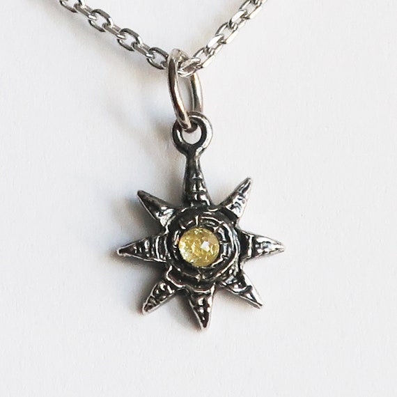 Blackened Sterling Silver and Yellow Rose Cut Diamond Celestial Charm