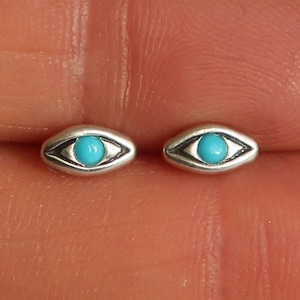 Sterling Silver with Sleeping Beauty Turquoise Evil Eye Stud Earrings