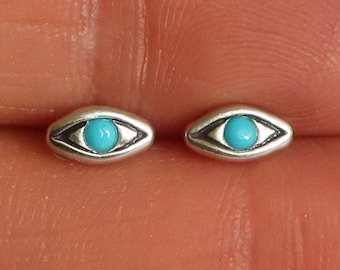 Sterling Silver with Sleeping Beauty Turquoise Evil Eye Stud Earrings
