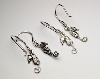 Sterling Silver Tiny Dangling Seahorse Earrings