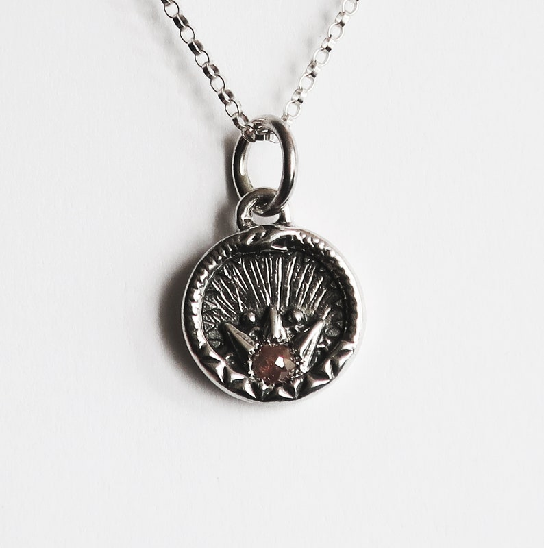 Sterling Silver and Red Rose Cut Diamond Ouroboros Charm-Ready To Ship