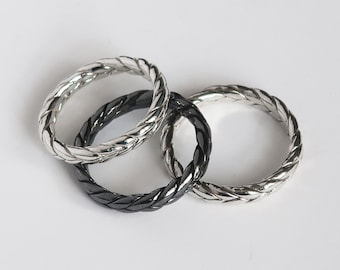 Ready To Ship-Sterling Silver Braid Rings-Samples, 3mm wide/2mm deep US sizes 4.5, 5.25, 5.75