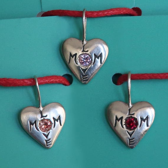 Mom Love Charm, Sterling Silver, Sapphire & Ruby, Mother's Day Gift