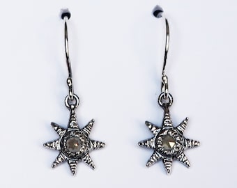 Ready to Ship-Oxidized Sterling Silver and Warm Grey Rose Cut Diamond Celestial Earrings