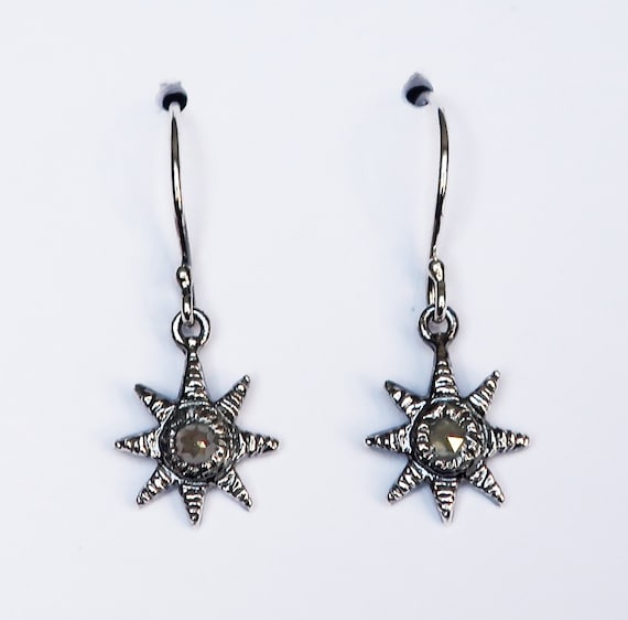 Ready to Ship-Oxidized Sterling Silver and Warm Grey Rose Cut Diamond Celestial Earrings