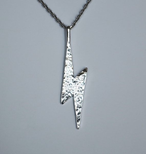 Sterling Silver Hammered Lightning Bolt Pendant