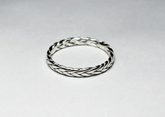 3mm wide Larger Size Solid Sterling Silver Thin Braid Ring