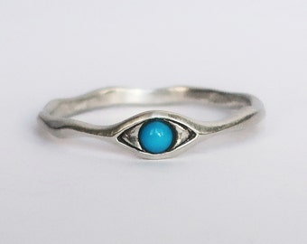 Ready to Ship-Sterling Silver and Sleeping Beauty Turquoise Eye Ring, US Size 7.5