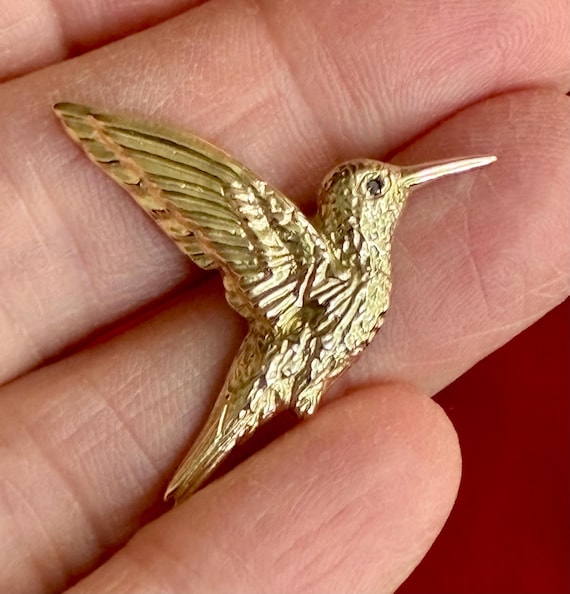 Hummingbird Pendant-Gold Tone, brass with black diamond