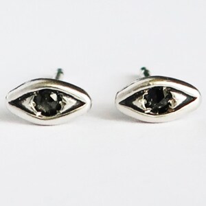 Sterling Silver with Black Diamond Evil Eye Stud Earrings