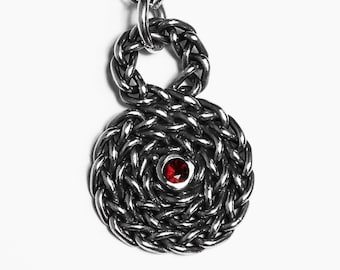 Ready to Ship-Sterling Silver and Red Garnet Infinity Spiral Pendant-