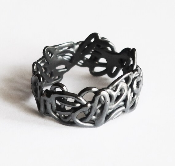 Blackened Sterling Silver Scribble Ring, US size 9-One of a Kind