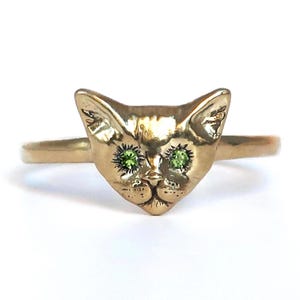 Gold Tone Kitty Cat Ring with Multiple Gemstone Eyes