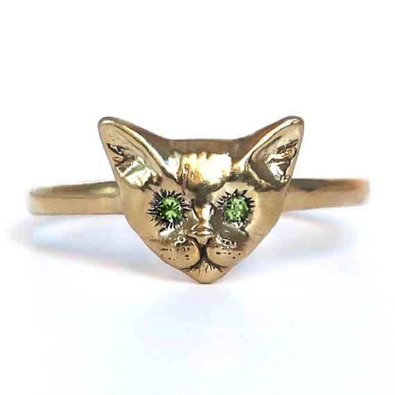Gold Tone Kitty Cat Ring with Multiple Gemstone Eyes