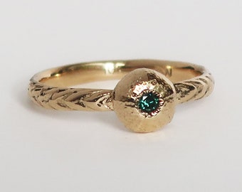 10k Gold and Blue Diamond Tiny Cushion Sea Urchin Ring, size 6.5-Ready to Ship