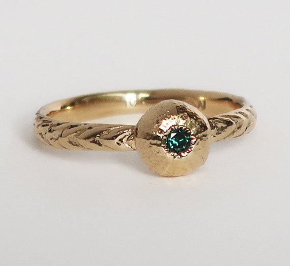 10k Gold and Blue Diamond Tiny Cushion Sea Urchin Ring, size 6.5-Ready to Ship