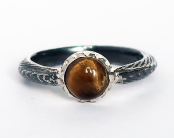 Sterling Silver and Tiger's Eye Cuttlefish Cast Ring, US Size 5.5