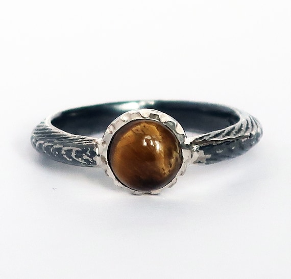 Sterling Silver and Tiger's Eye Cuttlefish Cast Ring, US Size 5.5