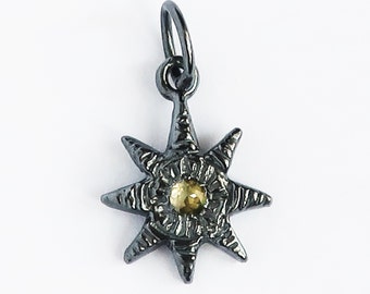 Ready to Ship-Blackened Sterling Silver and Yellow Rose Cut Diamond Celestial Charm Necklace