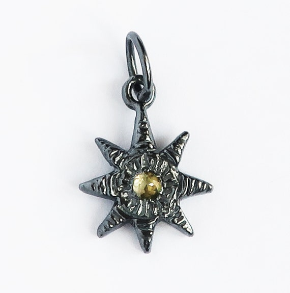Ready to Ship-Blackened Sterling Silver and Yellow Rose Cut Diamond Celestial Charm