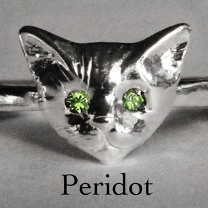 Sterling Silver Kitty Cat Ring with Jeweled Eyes-multiple gemstone options