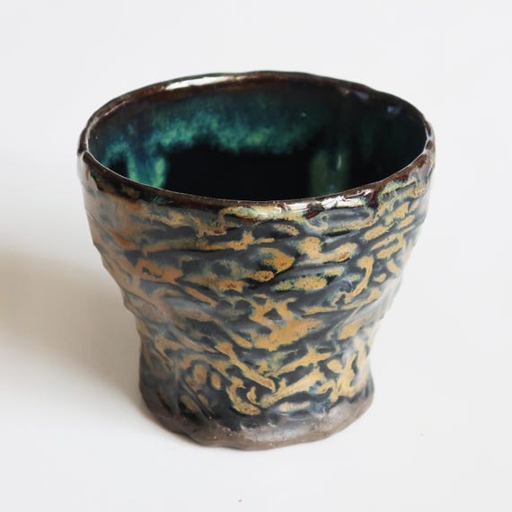 Wood Spirit Mead/Wine Cup-Dark Brown Carved Stoneware-One of  A Kind