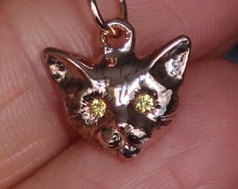 Small Size Rose Gold and Genuine Yellow Sapphire Kitty Cat Charm