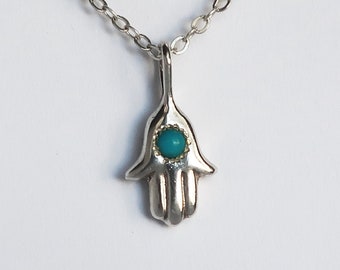 Sterling Silver and Sleeping Beauty Turquoise Hamsa Charm Necklace-Ready to Ship