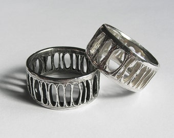 Ready to Ship-Silver Shark Vertebra Ring, Extra Wide Ladder Style-US sizes 9 and 10