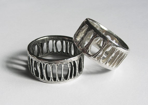 Silver Shark Vertebra Ring, Extra Wide Ladder Style-US sizes 9 and 10