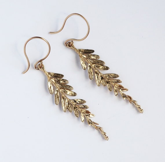 California Coastal Redwood Branch Earrings 10K Yellow Gold