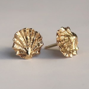 Tiny Fluted Solid Gold Shell Stud Earrings