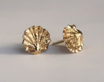 Tiny Fluted Solid Gold Shell Stud Earrings