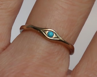 Evil Eye Ring Gold-Tone, Brass and Persian Turquoise Protection Amulet