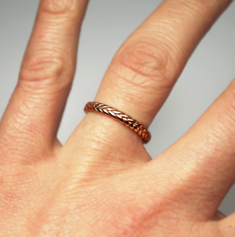 Solid 10k Rose Gold Thin Braid Stacking Ring image 2