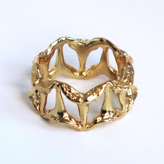 Gold Tone, Brass Small Shark Tooth Pattern Ring